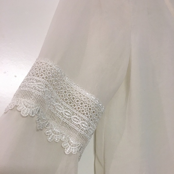 NWOT Sheer Ivory Bell-Flare Crochet Sleeve Top - Picture 3 of 6